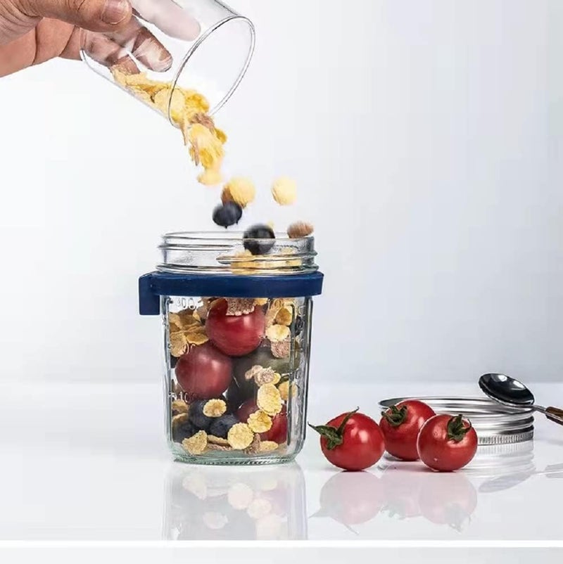 BLISS START Glass Overnight Oats Jars With Spoon And Lid Airtight Oatmeal Container With Measurement Marks Mason Jars With Lid For Cereal On The Go Container Pack Of 1 - Image 4