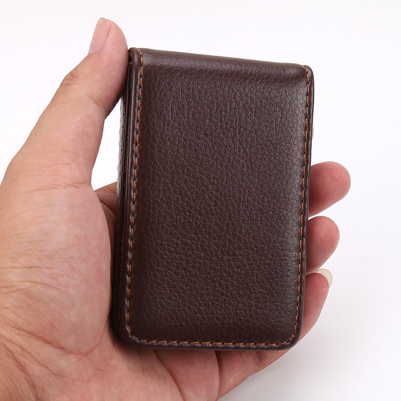 Leather vertical type magnetic suction business card holder business gift business card holder company gift business card case A7II	Brown A7II 001#vertical - Image 2