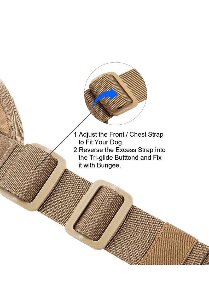 Dog Harness Tactical Adjustable Dog Harness for Large Dogs No Pull Military Dog Vest with D Ring and Handle Watterproof Nylon Material Pet products for Medium Large Pet Walking Training Brown L