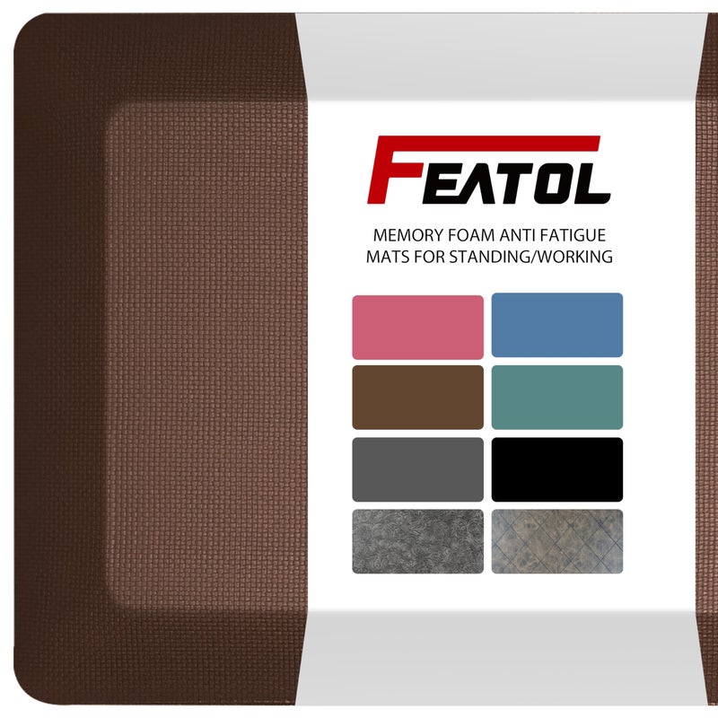 FEATOL Anti Fatigue Mat for Standing, 9/10 Extra Thick Ergonomic Standing Desk Mat, Comfort & Durable Memory Foam Standing Mat at Home,Office All Day (20" x 39", Brown, 1PC) - Image 1