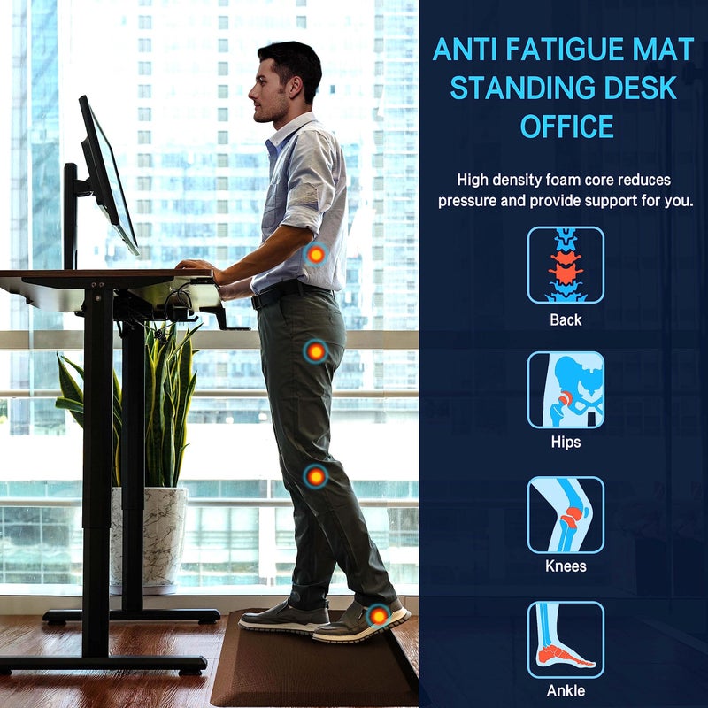 FEATOL Anti Fatigue Mat for Standing, 9/10 Extra Thick Ergonomic Standing Desk Mat, Comfort & Durable Memory Foam Standing Mat at Home,Office All Day (20" x 39", Brown, 1PC) - Image 3