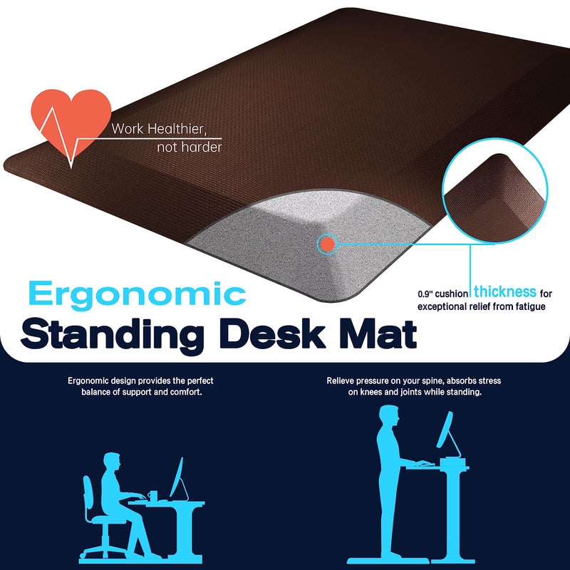 FEATOL Anti Fatigue Mat for Standing, 9/10 Extra Thick Ergonomic Standing Desk Mat, Comfort & Durable Memory Foam Standing Mat at Home,Office All Day (20" x 39", Brown, 1PC) - Image 4