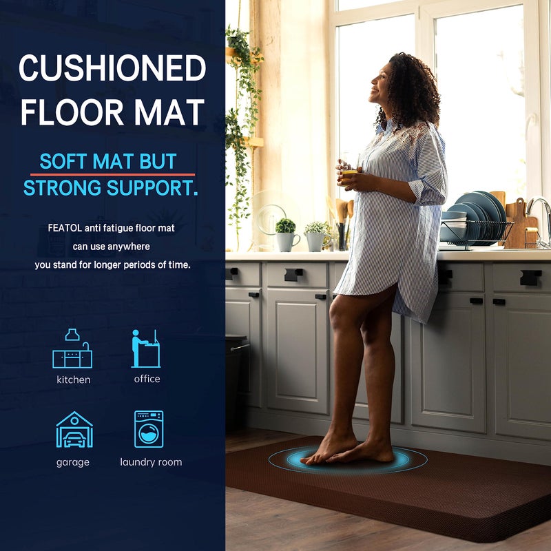 FEATOL Anti Fatigue Mat for Standing, 9/10 Extra Thick Ergonomic Standing Desk Mat, Comfort & Durable Memory Foam Standing Mat at Home,Office All Day (20" x 39", Brown, 1PC) - Image 5