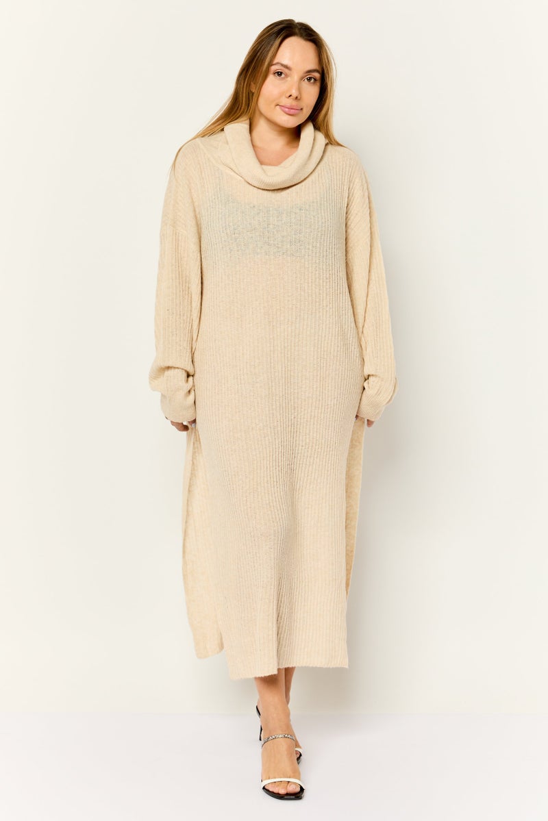 ESPRIT Women Knitted Sweater Dress, Cream - Image 1