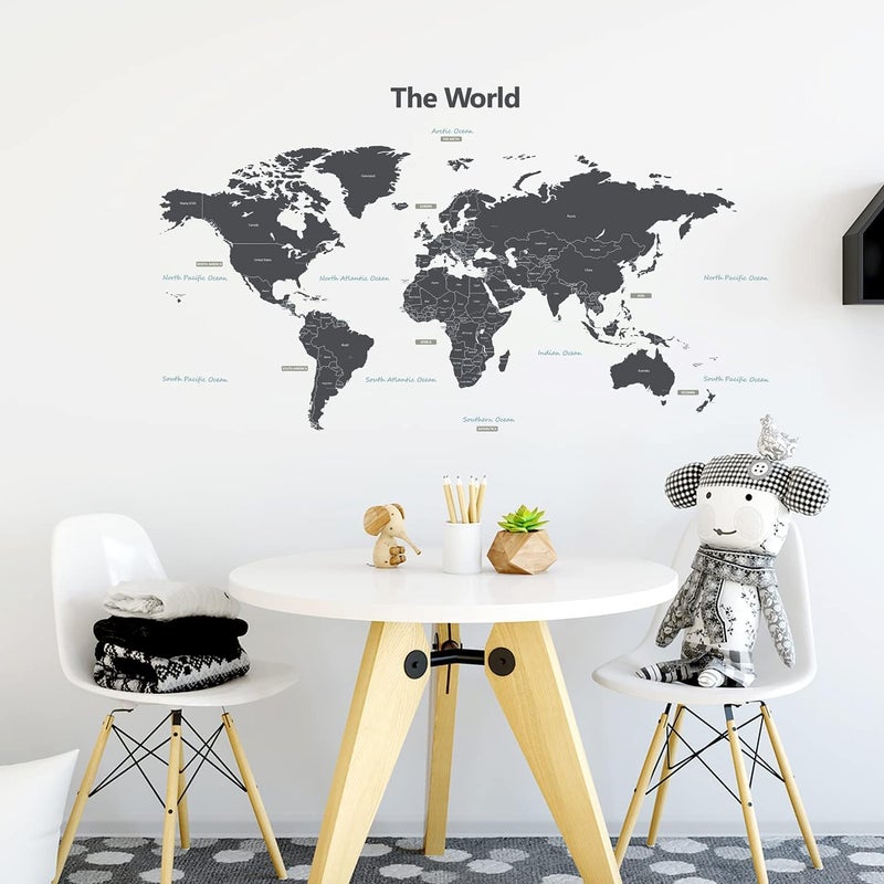 BPA Modern Grey World Wall Stickers for Kids - Image 1