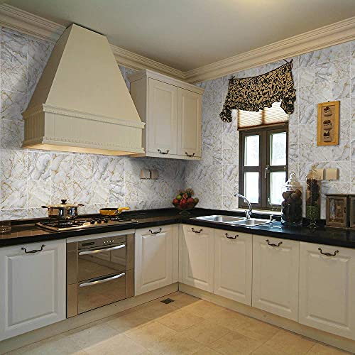 funlife 50Pcs Peel and Stick Backsplash Wall Tile for Kitchen Bathroom Laundry Room, 5.9"x5.9" White Gold Marble - Image 2