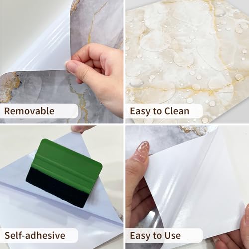 funlife 50Pcs Peel and Stick Backsplash Wall Tile for Kitchen Bathroom Laundry Room, 5.9"x5.9" White Gold Marble - Image 5