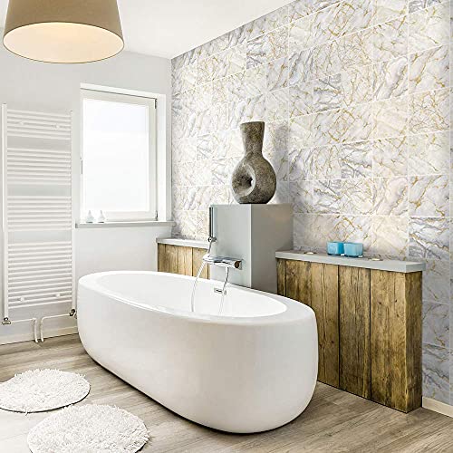 funlife 50Pcs Peel and Stick Backsplash Wall Tile for Kitchen Bathroom Laundry Room, 5.9"x5.9" White Gold Marble - Image 3
