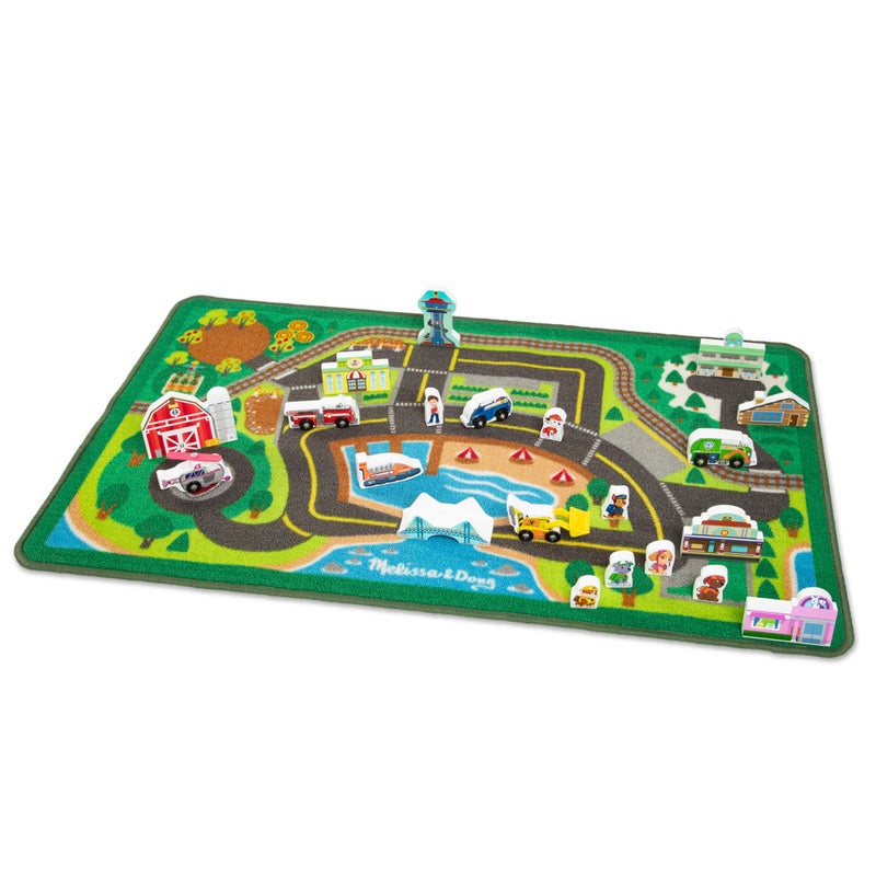 Melissa & Doug PAW Patrol Activity Rug - Adventure Bay (22 Pieces) PAW Patrol Town Mat with Wooden Toys for Ages 3+ - Image 1