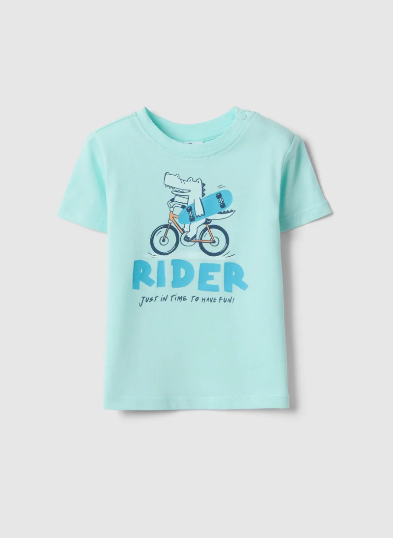 Ovs OVS White Pure Cotton Children'S Regular Fit T-Shirt With Rider Print