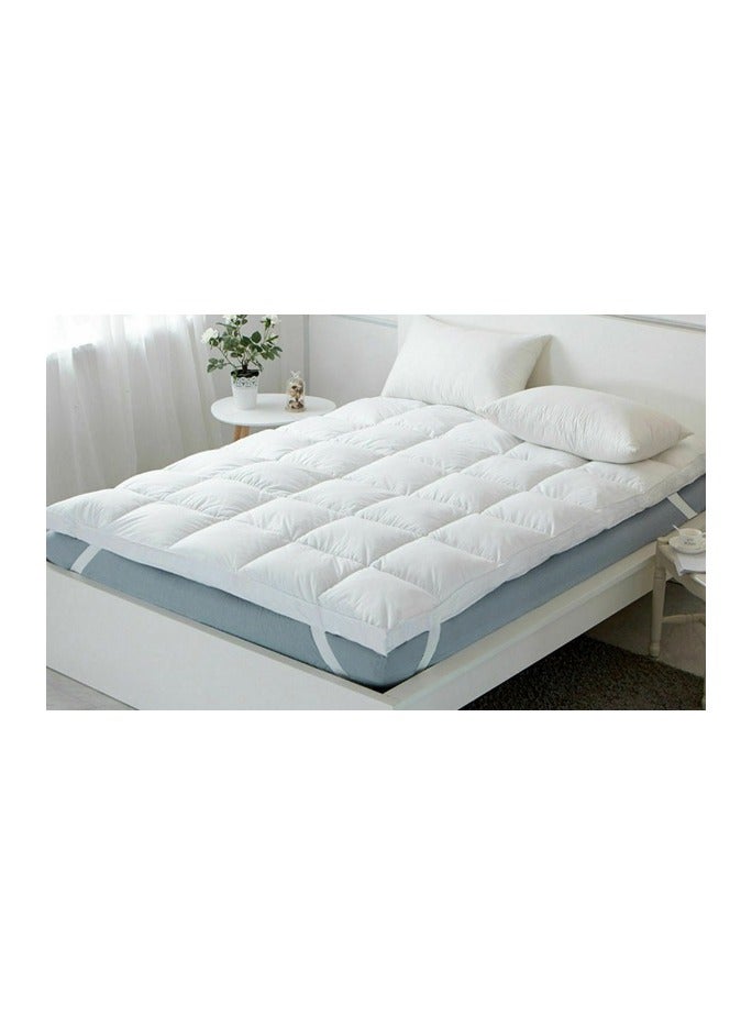 Comfy White Cotton Box Design Quilted Mattress Topper 120 X 200 X 10 Cm With Fiber Filling