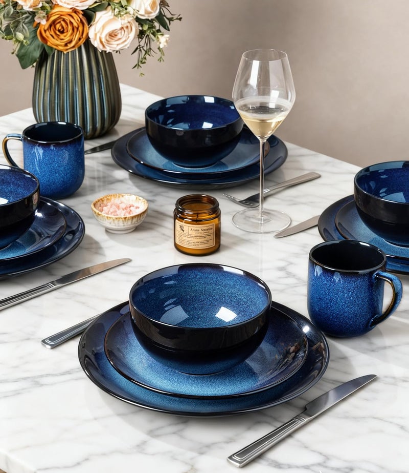 LERATIO Ceramic Dinnerware Sets for 8,Stoneware Plates and Bowls Sets,Handmade Reactive Glaze Dishes Set,Chip Resistant and Scratch Resistant | Oven&Dishwasher & Microwave Safe-Blue(24PCS) - Image 5