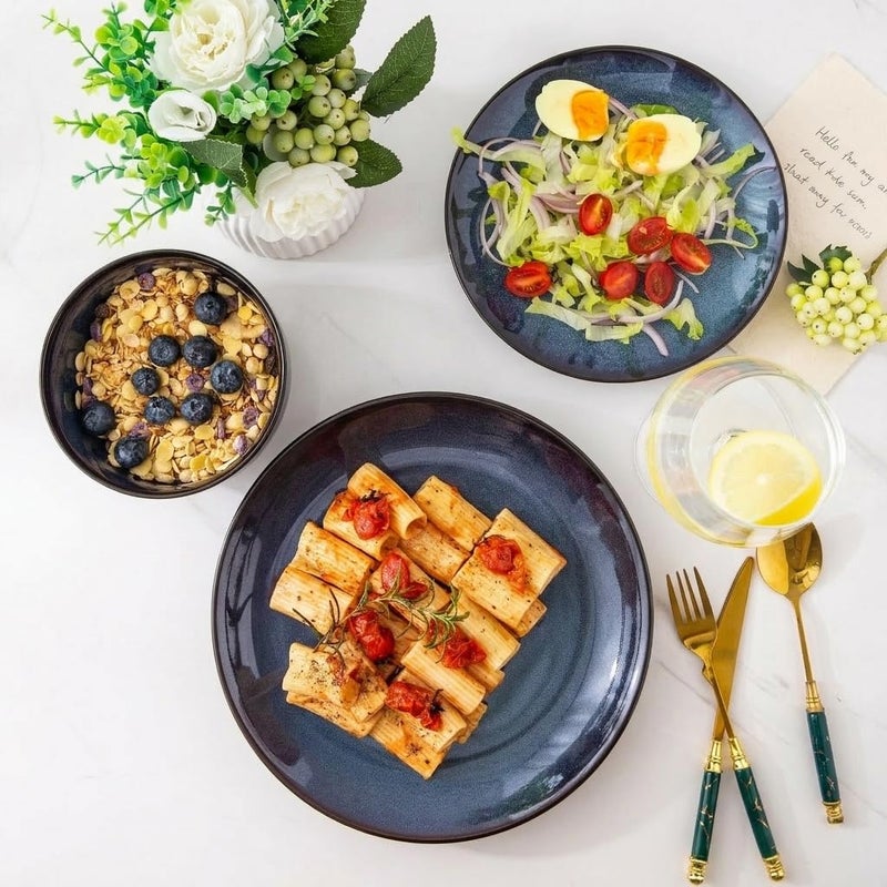 LERATIO Ceramic Dinnerware Sets for 8,Stoneware Plates and Bowls Sets,Handmade Reactive Glaze Dishes Set,Chip Resistant and Scratch Resistant | Oven&Dishwasher & Microwave Safe-Blue(24PCS) - Image 4