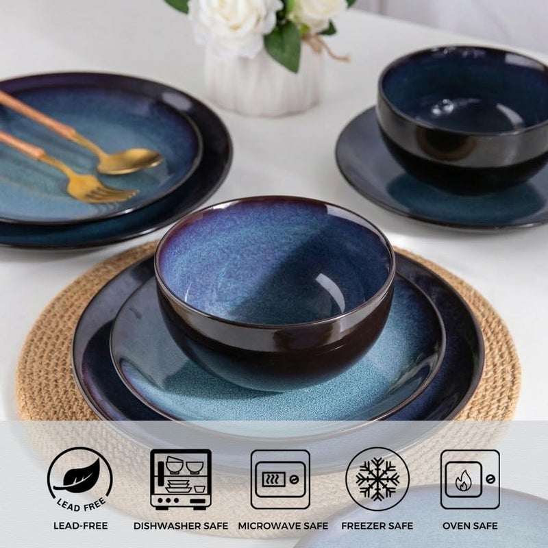 LERATIO Ceramic Dinnerware Sets for 8,Stoneware Plates and Bowls Sets,Handmade Reactive Glaze Dishes Set,Chip Resistant and Scratch Resistant | Oven&Dishwasher & Microwave Safe-Blue(24PCS) - Image 3