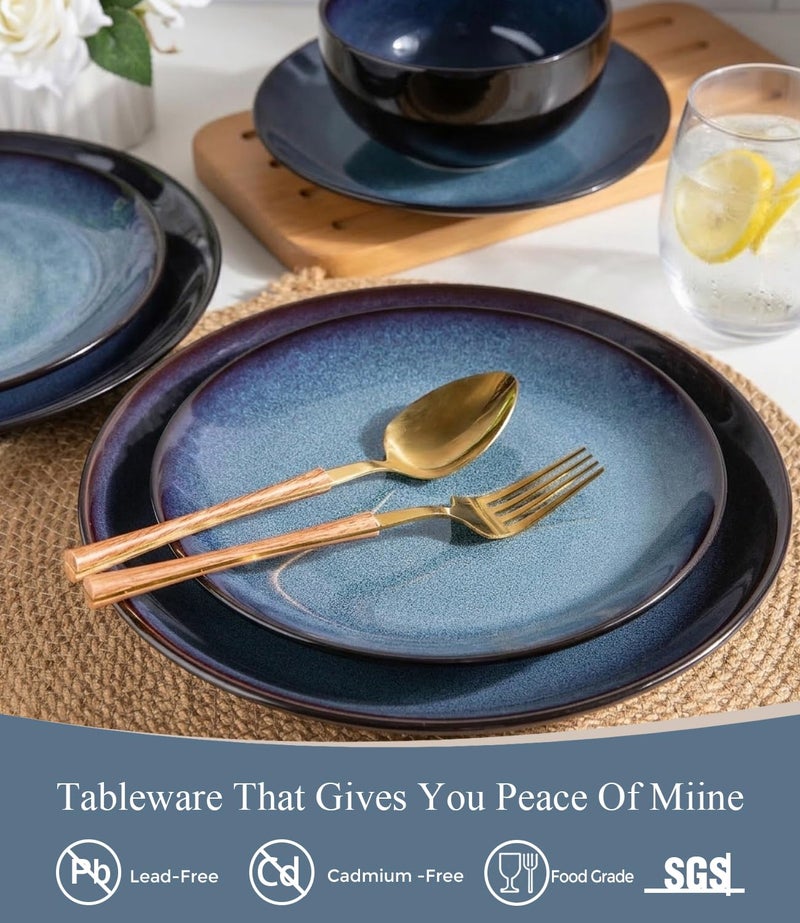 LERATIO Ceramic Dinnerware Sets for 8,Stoneware Plates and Bowls Sets,Handmade Reactive Glaze Dishes Set,Chip Resistant and Scratch Resistant | Oven&Dishwasher & Microwave Safe-Blue(24PCS) - Image 2