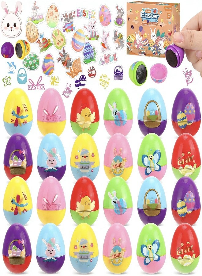 Hooutky 24-Piece Easter Egg Stamp Set for Easter Egg Hunt Games with 50 Stickers, Basket Stuffers and Party Favors, Assorted Self-Inking Stamps for Classroom Exchanges and Prize Supplies Gifts, DIY Craft Toys - Image 1