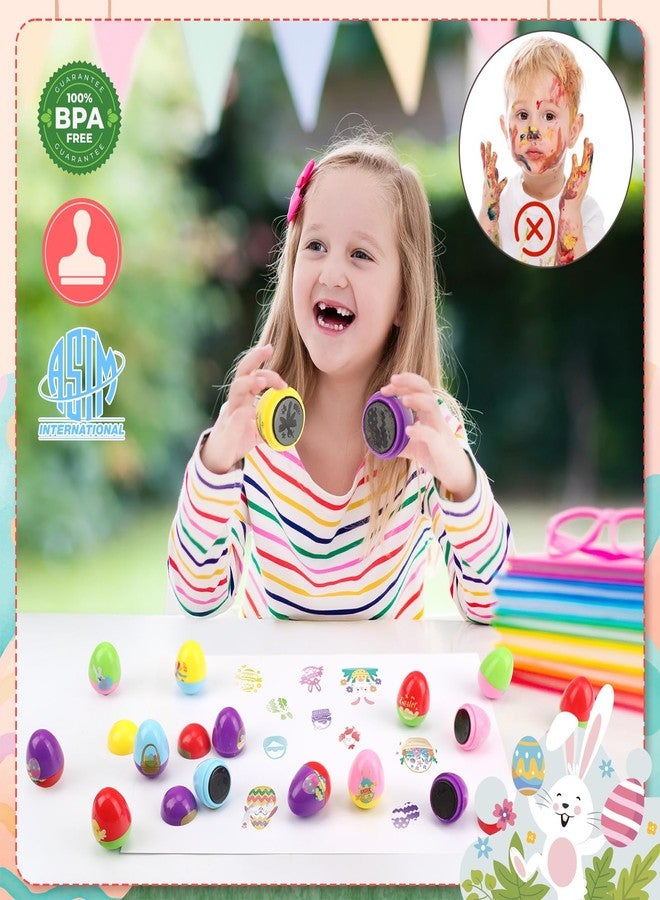 Hooutky 24-Piece Easter Egg Stamp Set for Easter Egg Hunt Games with 50 Stickers, Basket Stuffers and Party Favors, Assorted Self-Inking Stamps for Classroom Exchanges and Prize Supplies Gifts, DIY Craft Toys - Image 3
