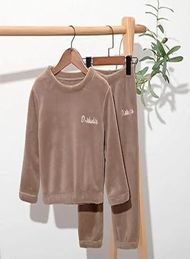 SHAPERX® Unisex Pajama Set | 2 Piece Plush Sleep Shirt and Pant Sets Sherpa Fleece Pajamas for Girls Pack of 1 (KHAKI, M) - Image 3