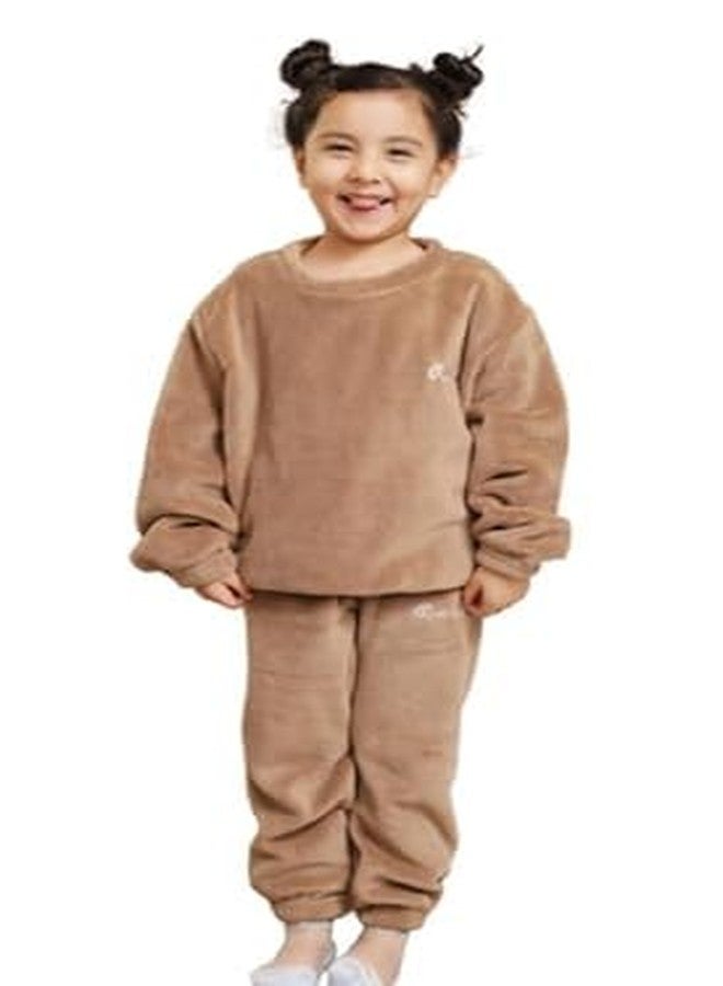 SHAPERX® Unisex Pajama Set | 2 Piece Plush Sleep Shirt and Pant Sets Sherpa Fleece Pajamas for Girls Pack of 1 (KHAKI, M) - Image 1