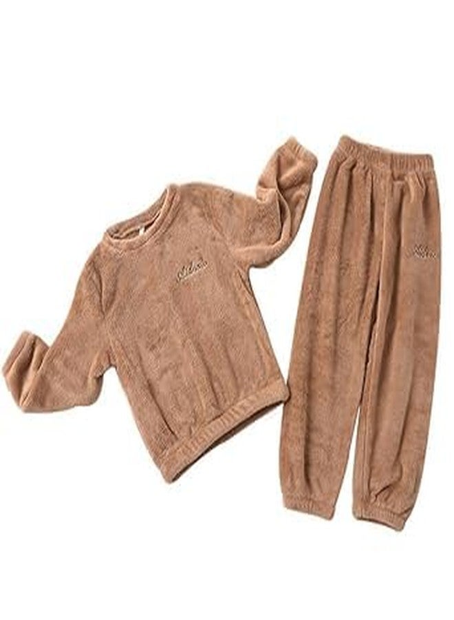 SHAPERX® Unisex Pajama Set | 2 Piece Plush Sleep Shirt and Pant Sets Sherpa Fleece Pajamas for Girls Pack of 1 (KHAKI, M) - Image 4