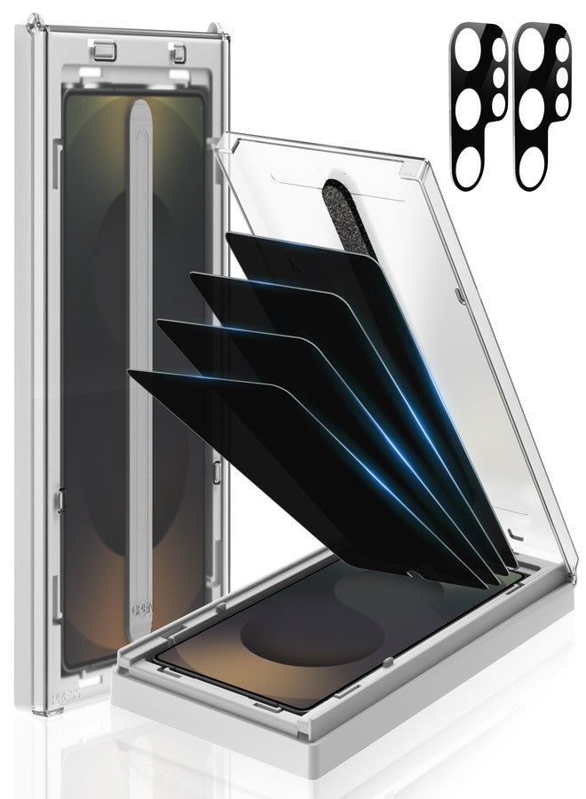 MOHAVE 4 Pack Privacy Screen Protector for SAMSUNG Galaxy S25 Ultra 6.9" with 2 Pack Camera Lens Protector [Auto Alignment/Dust Removal] Anti Spy Tempered Glass [Military Grade Shatterproof] 100% Ultrasonic Fingerprint ID Unlock - Image 1