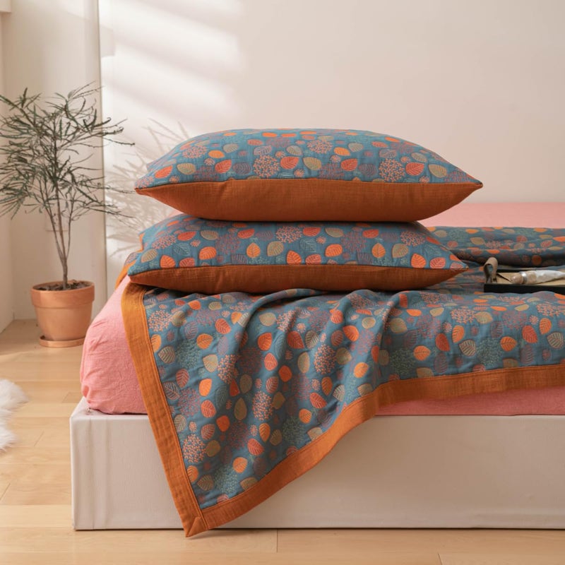Purefair 100% Cotton Muslin Pillow Shams Set of 2 Jacquard Rustic Floral Leaves Pillow Covers, Soft 3 Layers Gauzy Reversible Pillow Protectors, 20"x30" - Image 2