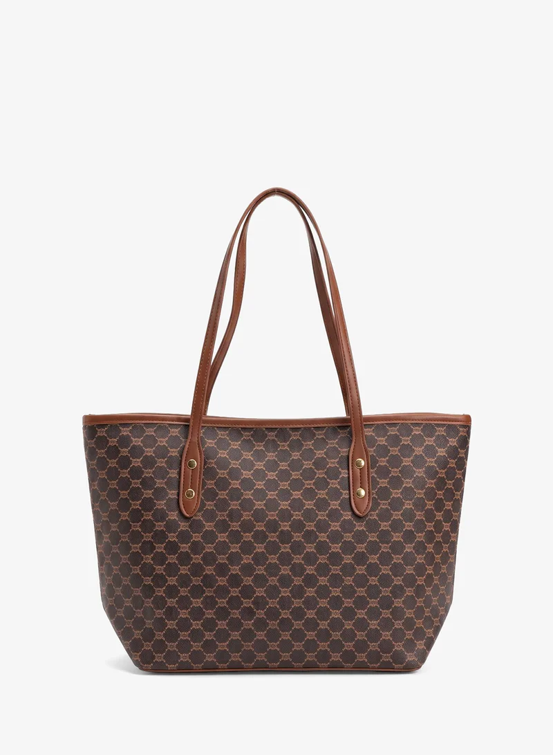 Ella Printed Brown Tote Bag