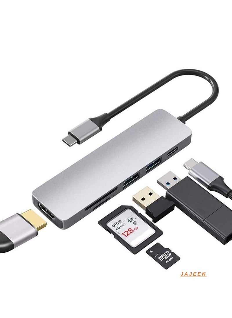 JAJEEK 6-in-1 USB C Hub to HDMI 4K, SD/TF Card Reader, 3 USB 3.0 Ports – Perfect for iPad Pro, MacBook Pro/Air, iMac, Dell, and More  - Image 1