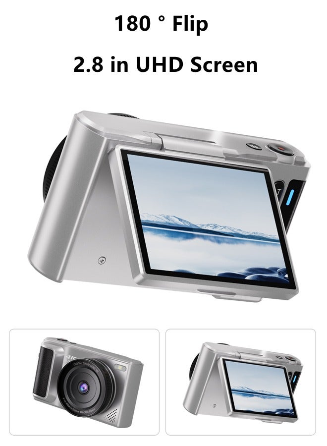 Digital Camera 4K Vlogging Kids Point Shoot Cameras 64MP with 64GB TF Card 16X Zoom and Voice-controlled Shutter - Image 2