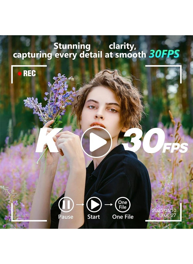 Digital Camera 4K Vlogging Kids Point Shoot Cameras 64MP with 64GB TF Card 16X Zoom and Voice-controlled Shutter - Image 3