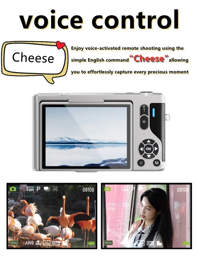 Digital Camera 4K Vlogging Kids Point Shoot Cameras 64MP with 64GB TF Card 16X Zoom and Voice-controlled Shutter - Image 4