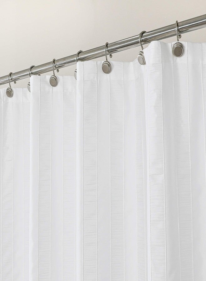 Central Park White Shower Curtains Gathered Stripe Seersucker Puckered Ruffle Decorative Pattern for Modern Elegant Bathroom Spa Hotel with Buttonholes 70"x72", Not Waterproof - Image 1