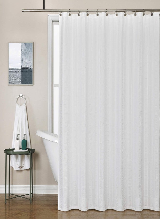 Central Park White Shower Curtains Gathered Stripe Seersucker Puckered Ruffle Decorative Pattern for Modern Elegant Bathroom Spa Hotel with Buttonholes 70"x72", Not Waterproof - Image 2