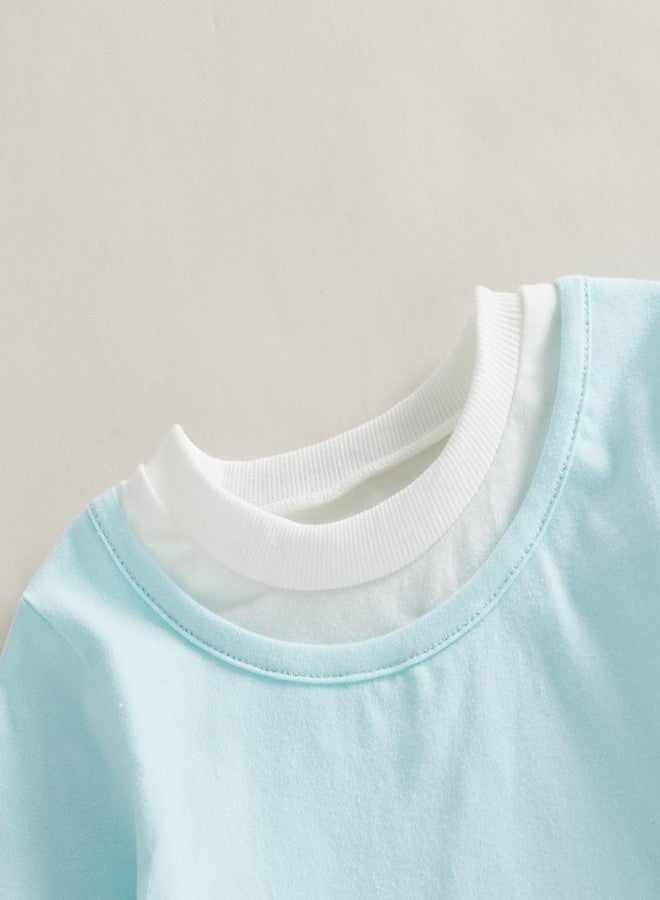 MoZiKQin Toddler Baby Boy Girl Fall Winter Outfits Long Sleeve Contrast Color Shirt and Pants Set Neutral Baby Clothes (Sky Blue, 12-18 Months) - Image 5