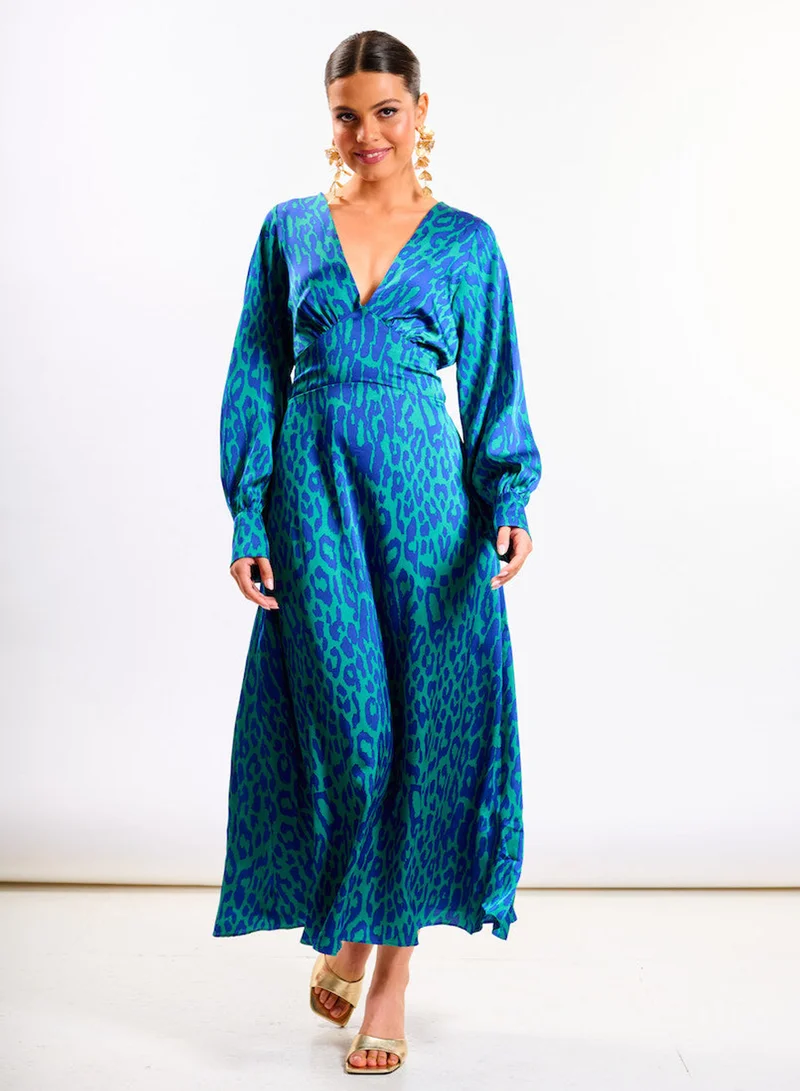 نيدز نو ليبل Blue Leopard Printed Midaxi Dress