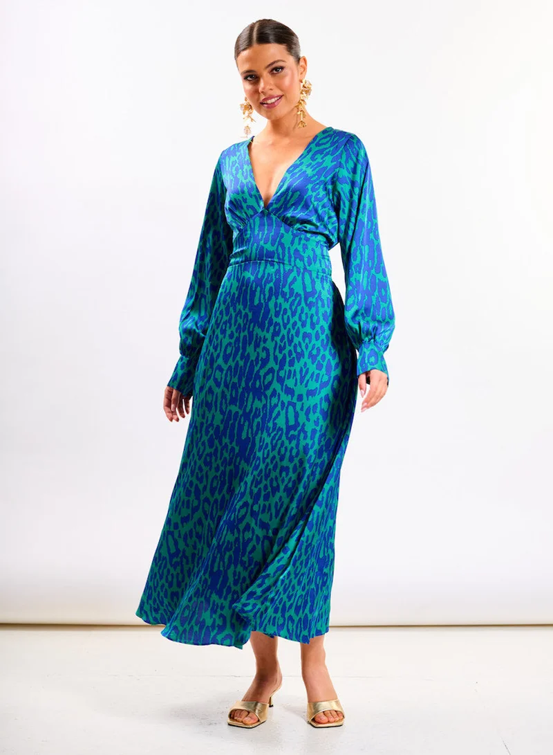 Blue Leopard Printed Midaxi Dress