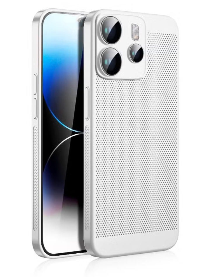 Heat Dissipation Case with Built in Camera Lens Protector Slim Fit Breathable Cooling Anti Fingerprint Hard PC Back Shockproof Cover For Xiaomi Redmi Note 14 4G (White)