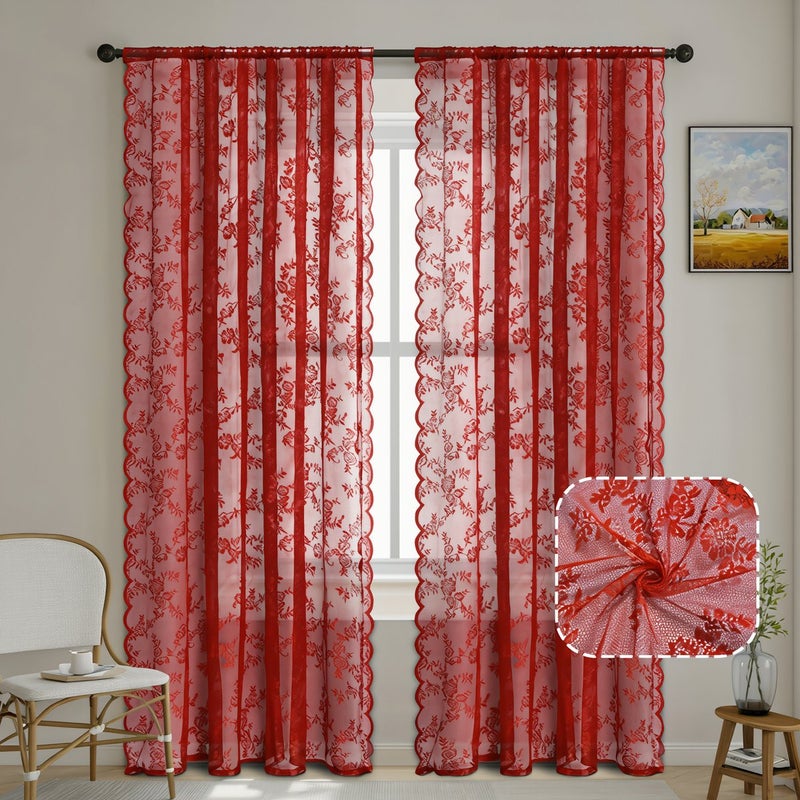 Heavy Duty Durable Lace Sheer Curtain 39x39 Inch Tear Resistant Long Lasting Window Drape - Image 2