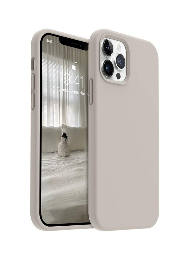 أكاليكس جراب سيليكون متوافق مع iPhone 12 Pro Max، طبقة سيليكون سائلة رفيعة من المطاط الهلامي الناعم المقاوم للصدمات، غطاء حماية للهاتف مع بطانة من مادة TPU (حجري) - Image 1