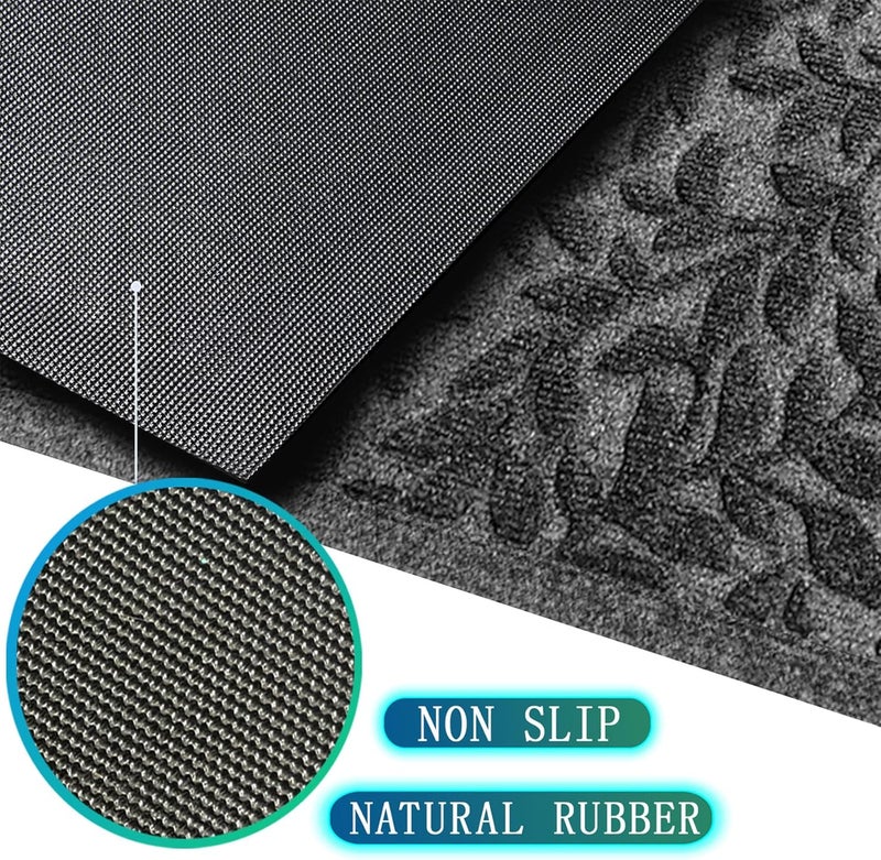 Bulijojo Outdoor Indoor Entrance Doormats,Durable Heavy Duty Welcome Mat,Thick Absorbent Natural Rubber Non Slip Mat,Easy Clean Entryway Rug 17x30 Inch Leaves Grey - Image 2