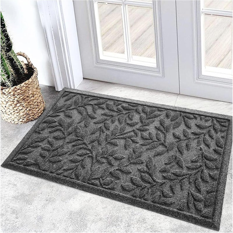 Bulijojo Outdoor Indoor Entrance Doormats,Durable Heavy Duty Welcome Mat,Thick Absorbent Natural Rubber Non Slip Mat,Easy Clean Entryway Rug 17x30 Inch Leaves Grey - Image 1