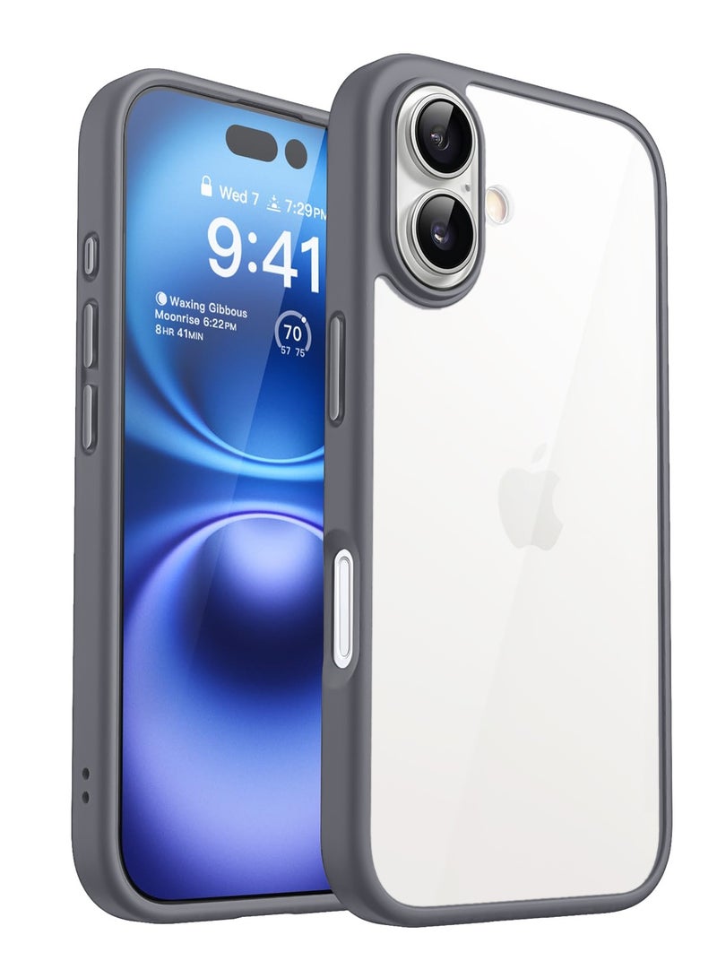 Case for iPhone 16 Plus 6.7-Inch, Shockproof Phone Bumper Cover, Solid Color Matte TPU Frame, Anti-Scratch Clear Back (Titanium Grey)