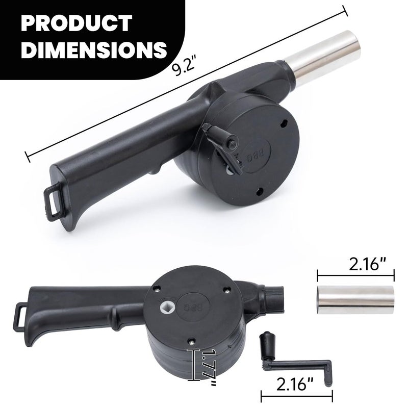 ORILEY مروحة شواية أورايلي اليدوية لتفجير الهواء أداة إشعال النار للشواء في الهواء الطلق (عبوة من 1، أسود) - Image 2