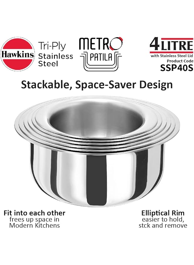 هوكينز مترو باتيلا سعة 4 لتر، سطح من الفولاذ المقاوم للصدأ ثلاثي الطبقات مع غطاء من الفولاذ المقاوم للصدأ، باغونا حثي، تابيلي، فضي (Ssp40S) - Image 4