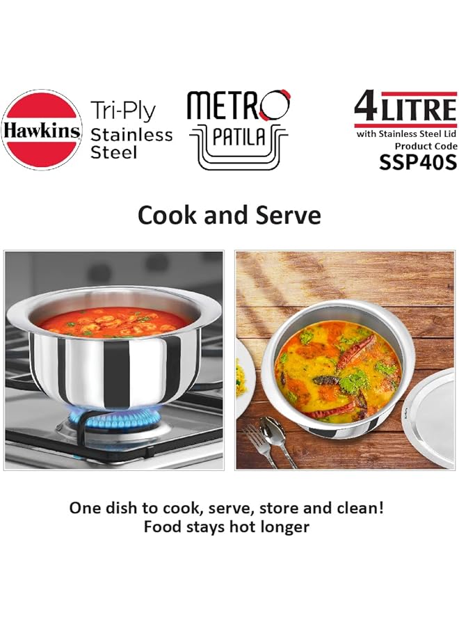 هوكينز مترو باتيلا سعة 4 لتر، سطح من الفولاذ المقاوم للصدأ ثلاثي الطبقات مع غطاء من الفولاذ المقاوم للصدأ، باغونا حثي، تابيلي، فضي (Ssp40S) - Image 3