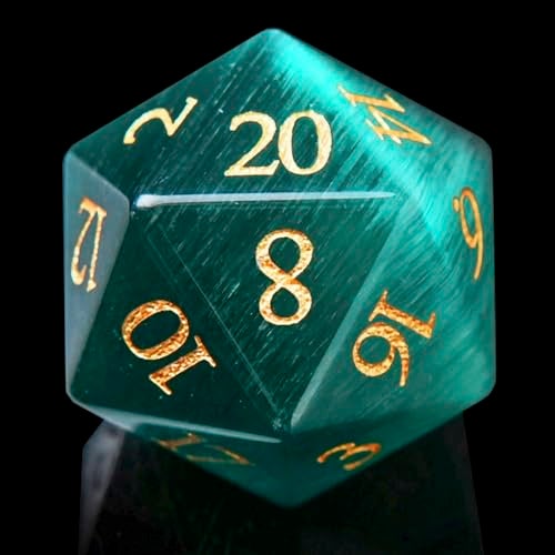 FTNNGIME 1PCS Gem D20 DND Dice 25mm 20 Sided Crystal Cat Eye DD Dice for Dungeons and Dragons RPG Roleplaying Games MTG Table Games Handmade Polyhedral Dice Green Cat Eye - Image 5