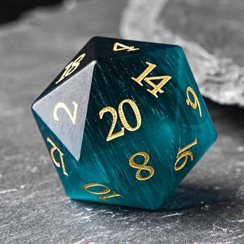 FTNNGIME 1PCS Gem D20 DND Dice 25mm 20 Sided Crystal Cat Eye DD Dice for Dungeons and Dragons RPG Roleplaying Games MTG Table Games Handmade Polyhedral Dice Green Cat Eye - Image 1