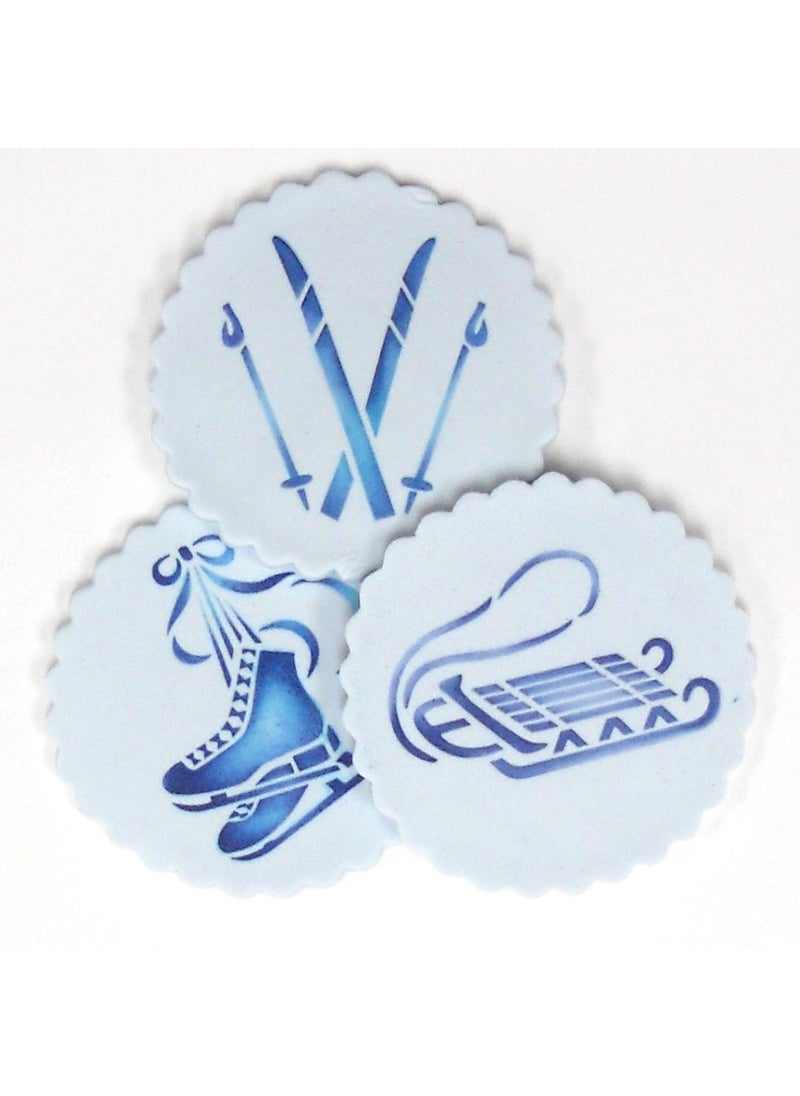 Designer Stencils - Designer Stencils C583 Winter Sport Cookie Stencils, (Sled, Ice Skates and Skis), Beige/semi-transparent - Image 1