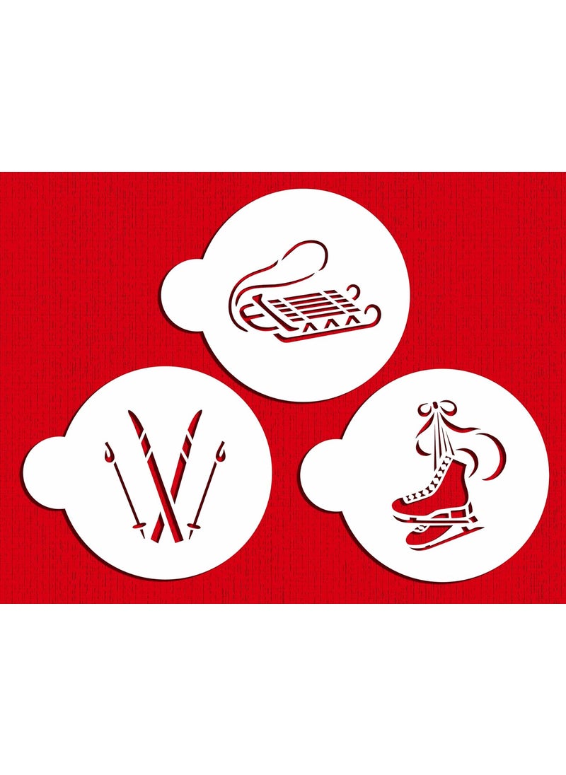 Designer Stencils - Designer Stencils C583 Winter Sport Cookie Stencils, (Sled, Ice Skates and Skis), Beige/semi-transparent - Image 1