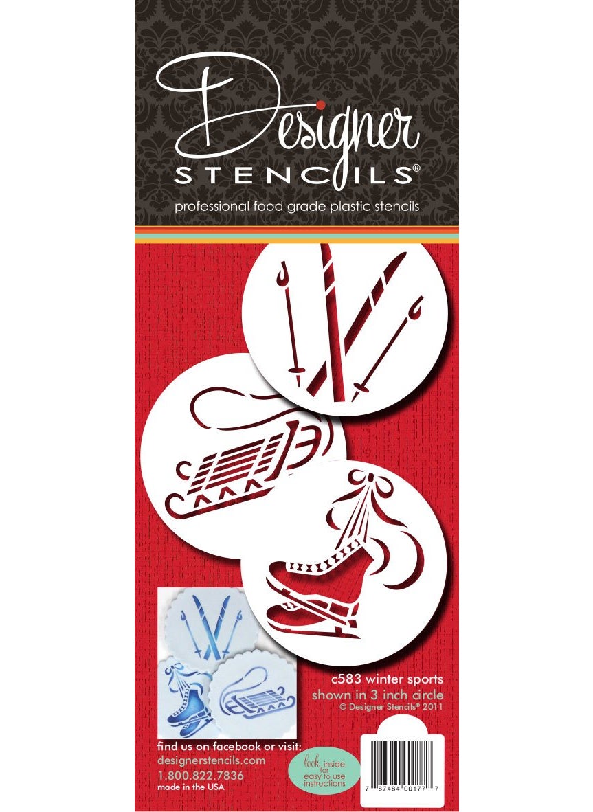 Designer Stencils - Designer Stencils C583 Winter Sport Cookie Stencils, (Sled, Ice Skates and Skis), Beige/semi-transparent - Image 1